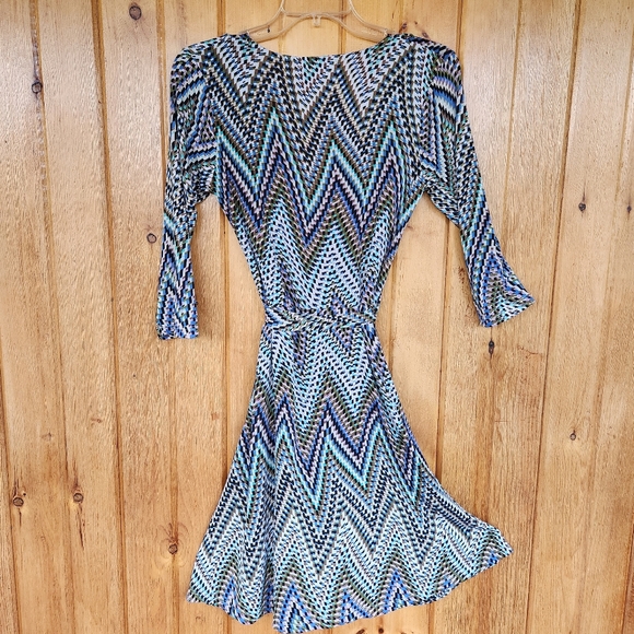 CONSTITUCION 1917 Womens Wrap Dress, Blue Brown Black White, Size Small - Picture 2 of 7